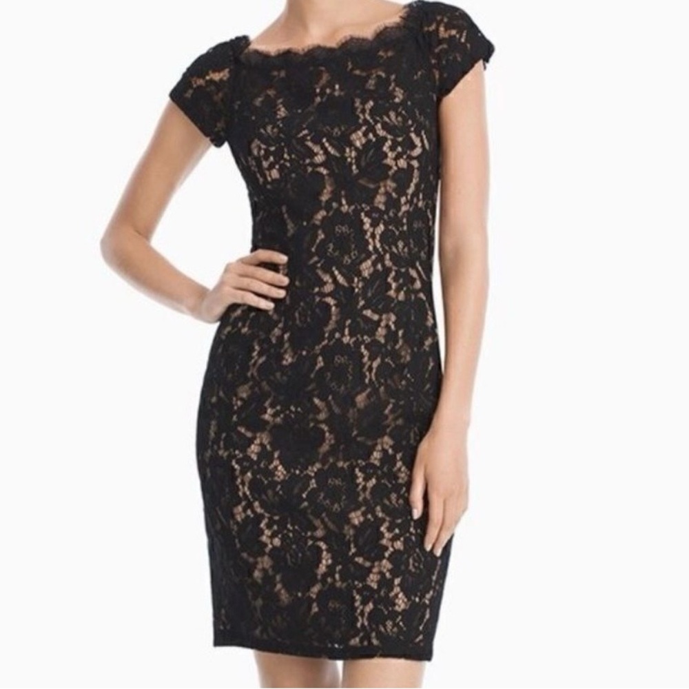 White House Black/Nude‎ Market Lace Off Shoulder Dress - 4